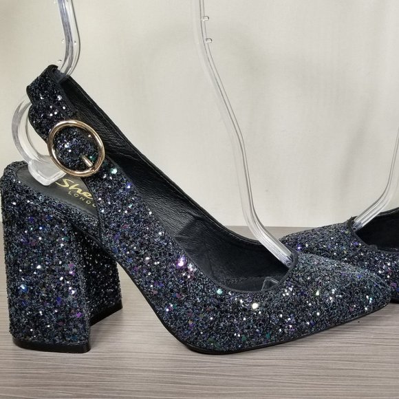 Shellys London Chester Slingback Glitter Pump, Black, Womens Size 7.5 / 38 - Picture 7 of 11
